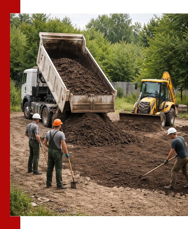 Доставка и укладка грунта для выравнивания участка в Белове