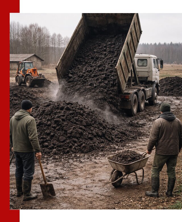 Доставка низинного торфа с разгрузкой и доставкой в Белове