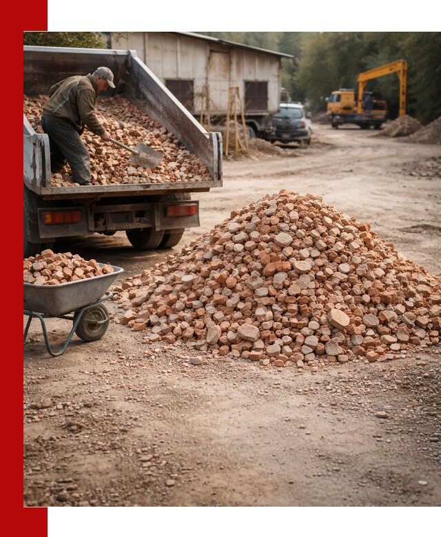 Доставка и подушка из боя кирпича с разгрузкой в Белове