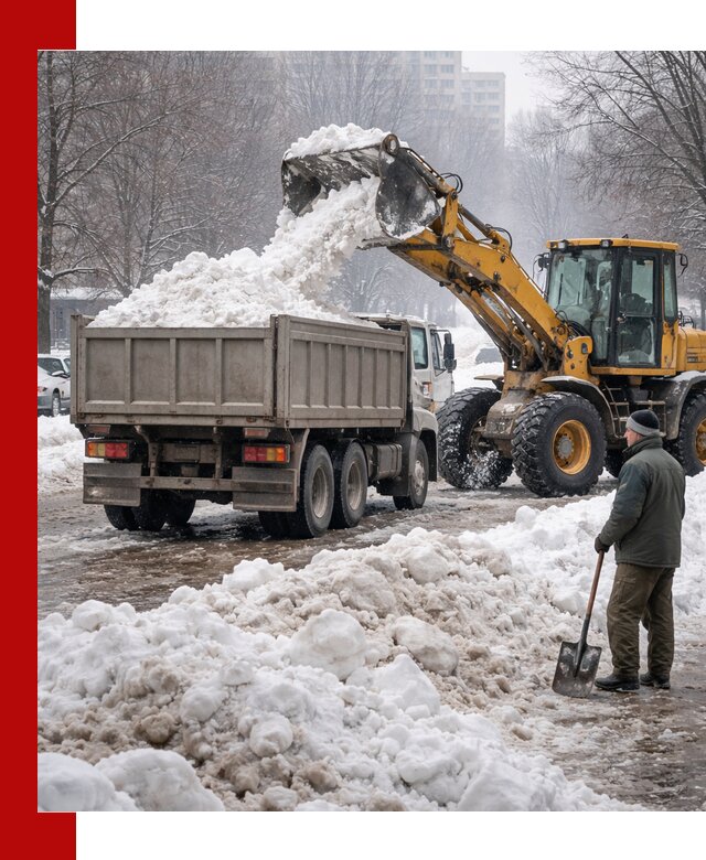 Вывоз снега грузовой техникой в Белове оперативно и чисто