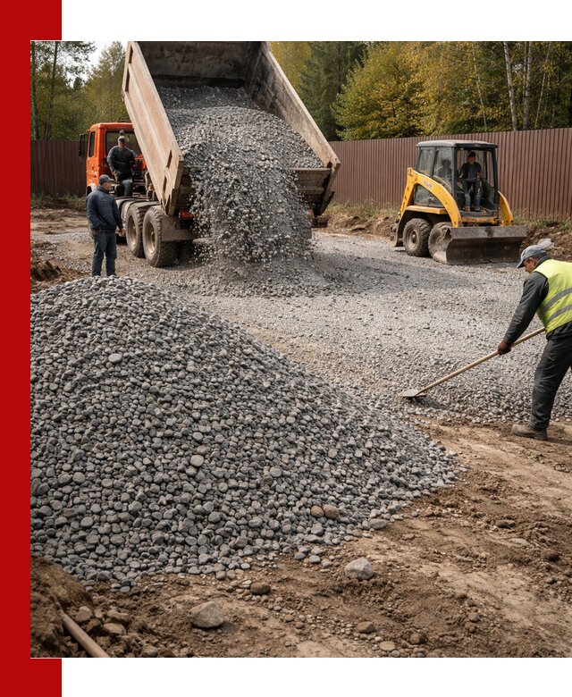 Отсыпка участка щебнем с доставкой и уплотнением в Белове