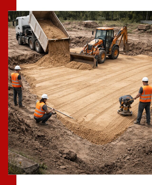 Устройство песчаной подушки для фундаментов и дорог в Белове